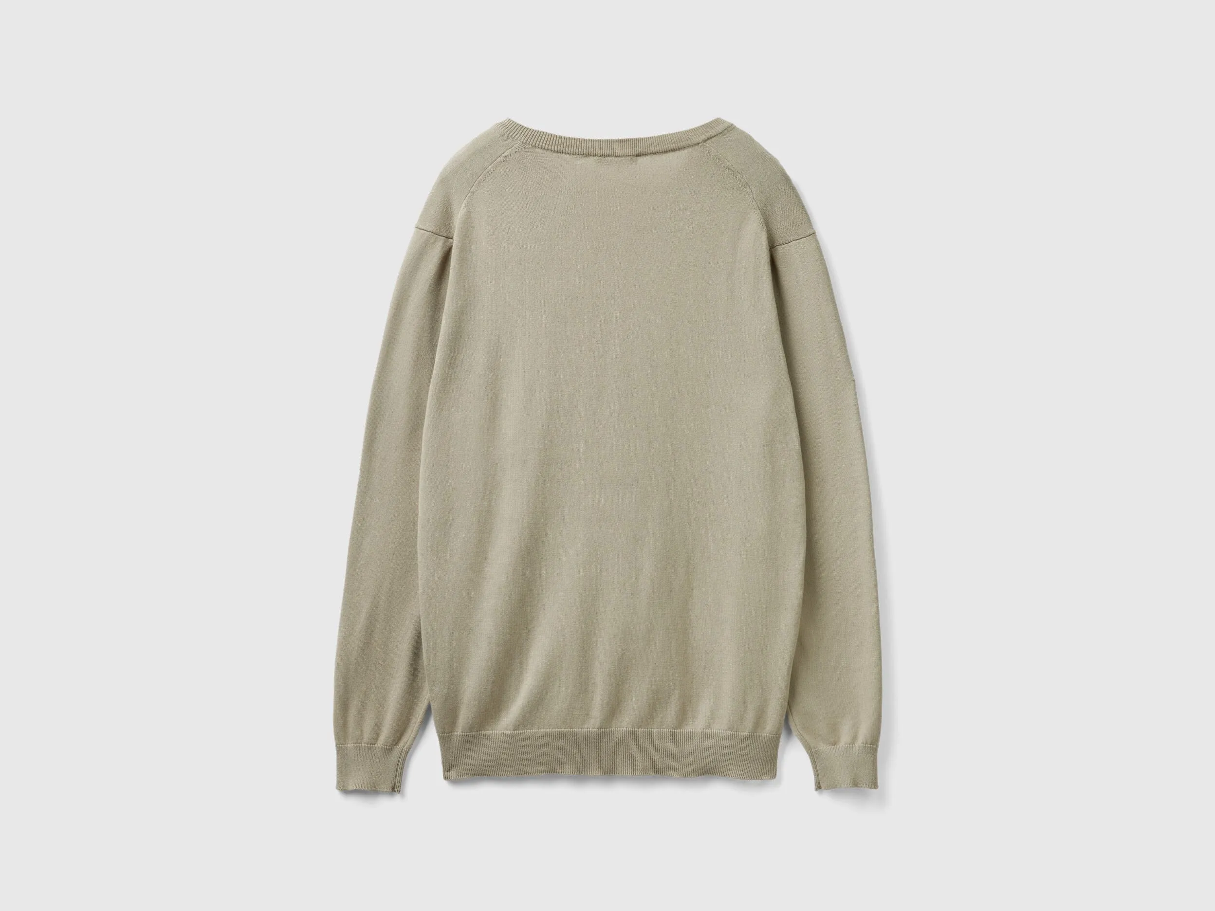 V-neck sweater in pure cotton - Light Green | Benetton