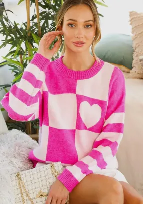 Vine and Love Pink Heart Block Sweater