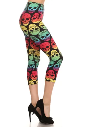 Women's Regular Color Blended Skull Print CAPRI Leggings