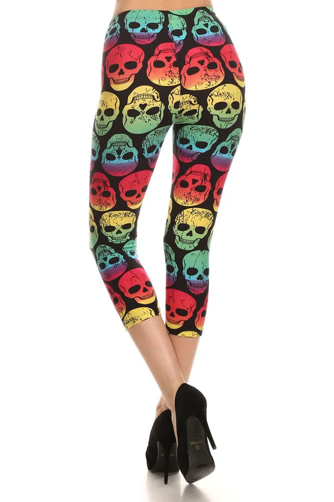 Women's Regular Color Blended Skull Print CAPRI Leggings