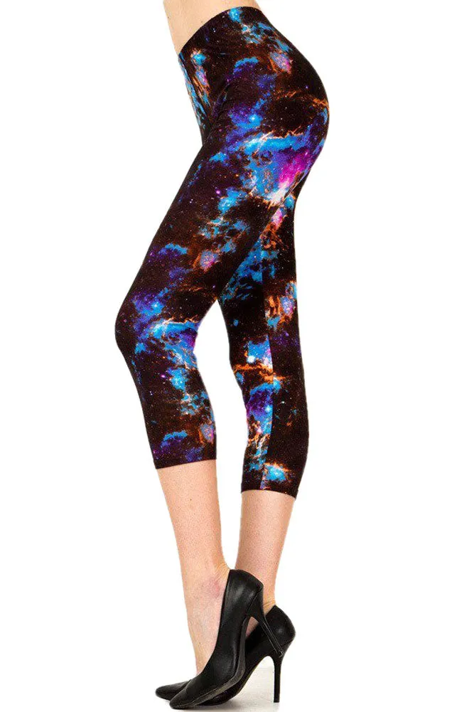 Women's Regular Colorful Galaxy Tie Dye Printed Cropped Capri Leggings