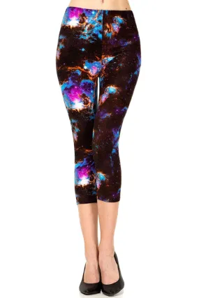 Women's Regular Colorful Galaxy Tie Dye Printed Cropped Capri Leggings