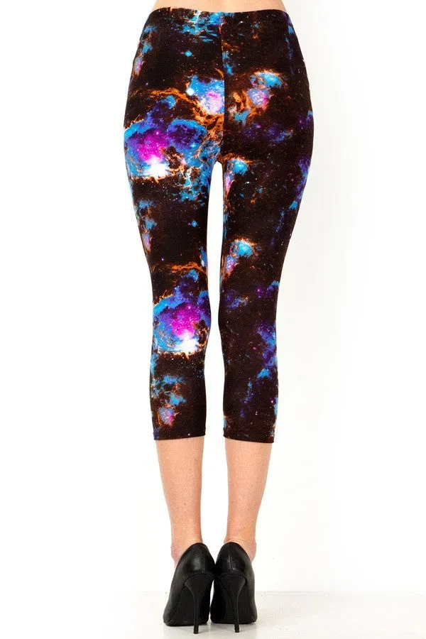 Women's Regular Colorful Galaxy Tie Dye Printed Cropped Capri Leggings