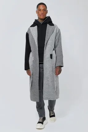 Wool Look Tonal Colourblock Belted Overcoat