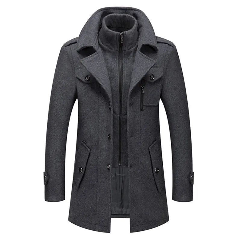 Xituodai Winter Men's Wool Coat New Solid Color Cold Resistant Men Woolen Overcoat Double Collar Casual Trench Coat Male Oversiz