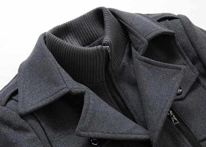 Xituodai Winter Men's Wool Coat New Solid Color Cold Resistant Men Woolen Overcoat Double Collar Casual Trench Coat Male Oversiz