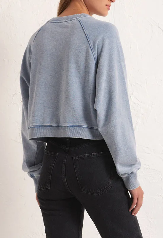 Z Supply - Crop Out Knit Denim Sweatshirt Washed Indigo